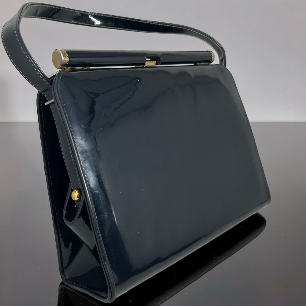 Miss America Smartaire Handbag Womens OS Navy Blue Good Vintage Patent Suede 50s
